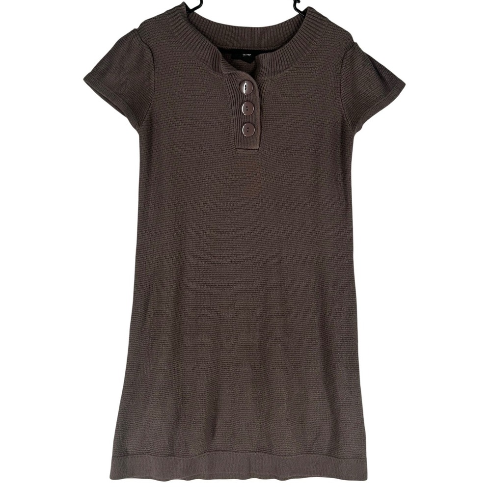 Mossimo Brown Short-Sleeved Sweater Dress 3 Button Neckline Women's Size Medium